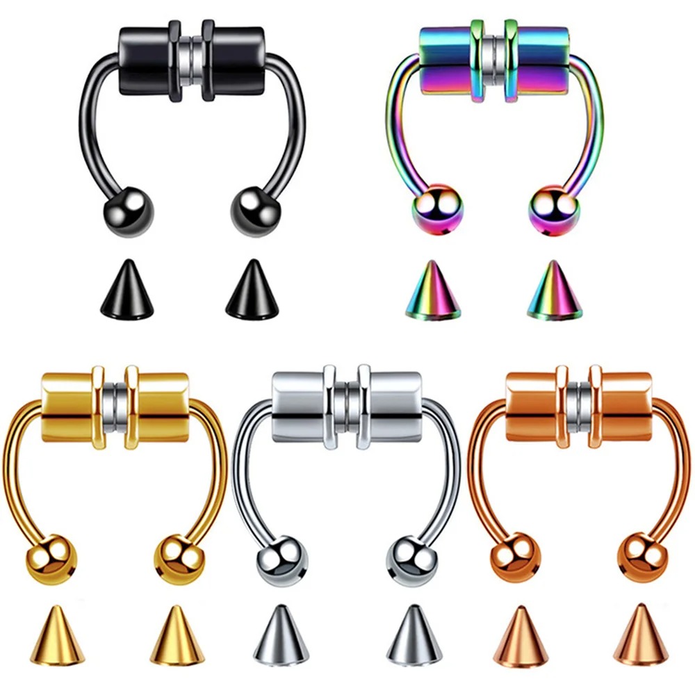 Anello da naso magnetico con piercing falso, setto, clip da naso non penetrante, cerchio per anca rock, gioielli per il corpo punk in acciaio inossidabile