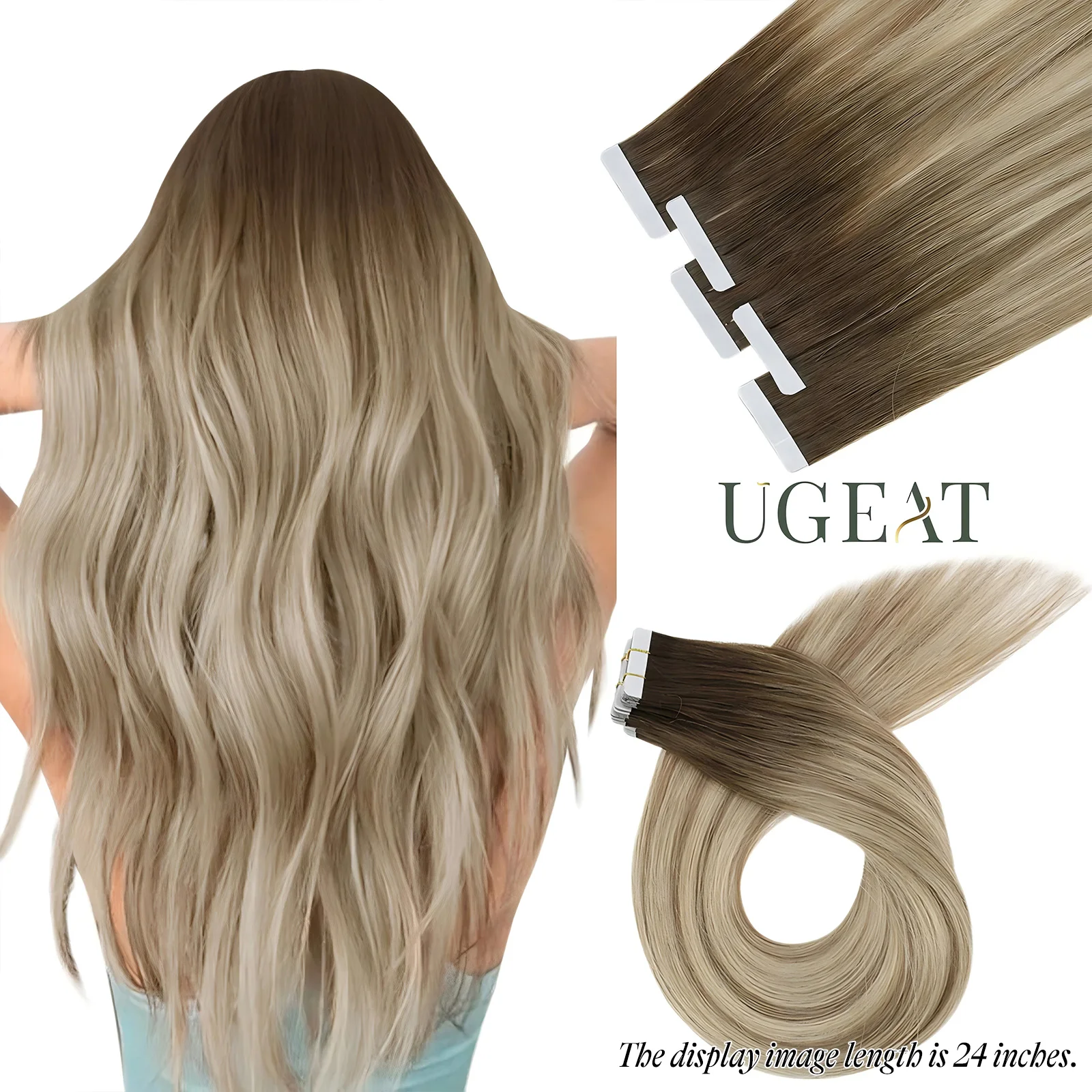 [Último 12 meses] Fita Ugeat em extensões de cabelo Cabelo humano virgem Fita de grau 10A em extensões de cabelo humano