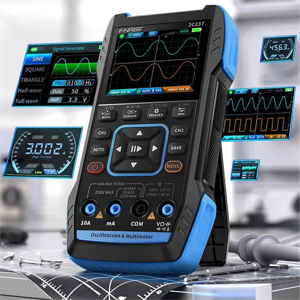 FNIRSI 2C23T 2C53T Aggiornamento 50MHz Oscilloscopio digitale portatile Multimetro Generatore di segnale 3 in 1 Strumenti automobilistici a doppio canale