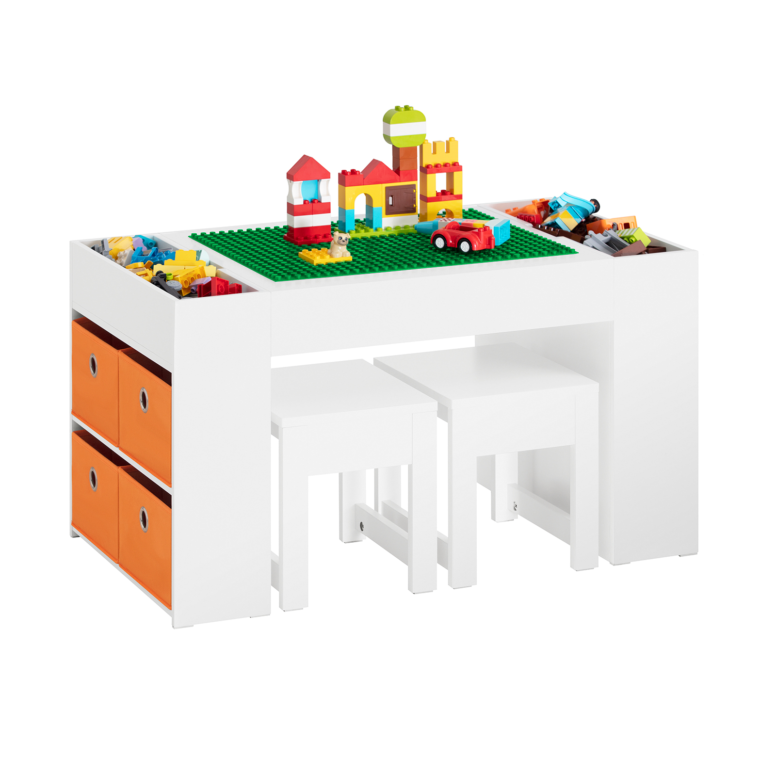 SoBuy KMB75-W Kindertisch mit 2 Stühlen Kindersitzgruppe mit Stauraum multifunktionaler Kindersitzgruppe Kinder Tisch Stuhl Set