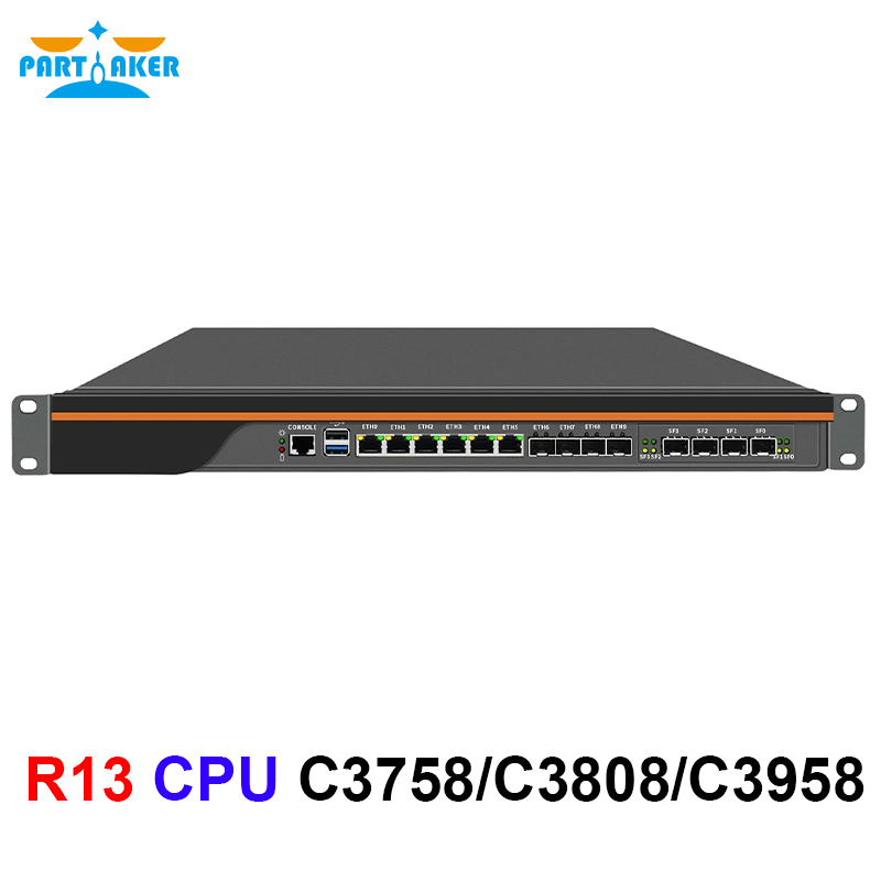 Прибор для брандмауэра Partaker 1U Intel Atom C3758 C3808 C3958 6x LAN 4x 25GbE 4x SFP+ Сетевая безопасность VPN Маршрутизатор Поддержка OPNsense