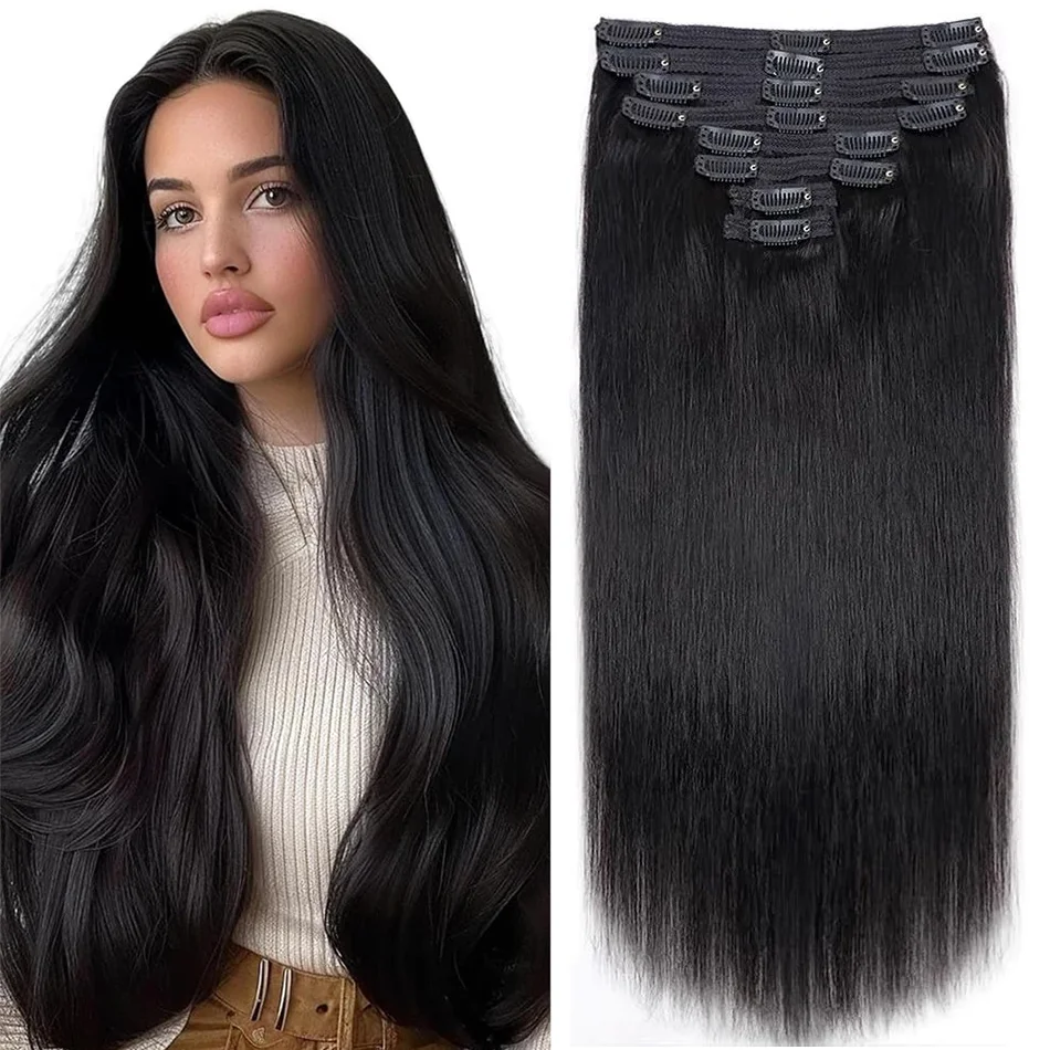 Grampo em extensões de cabelo cor de cabelo humano real # 4 grampo marrom chocolate em extensões de cabelo 8pcs cabelo cor preta natural 26 polegadas