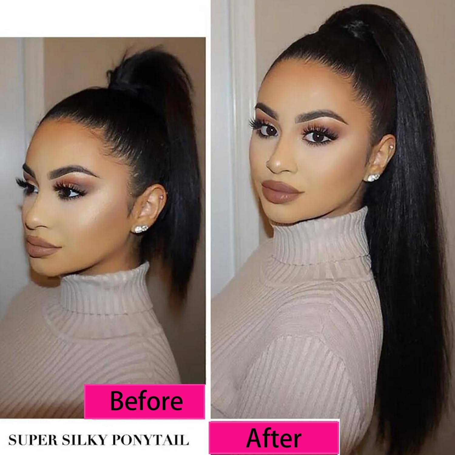 Crépus droite enveloppement cordon crépus droite queue de cheval de cheveux humains pour les femmes noires Yaki droite Remy queue de cheval de cheveux humains # 1B