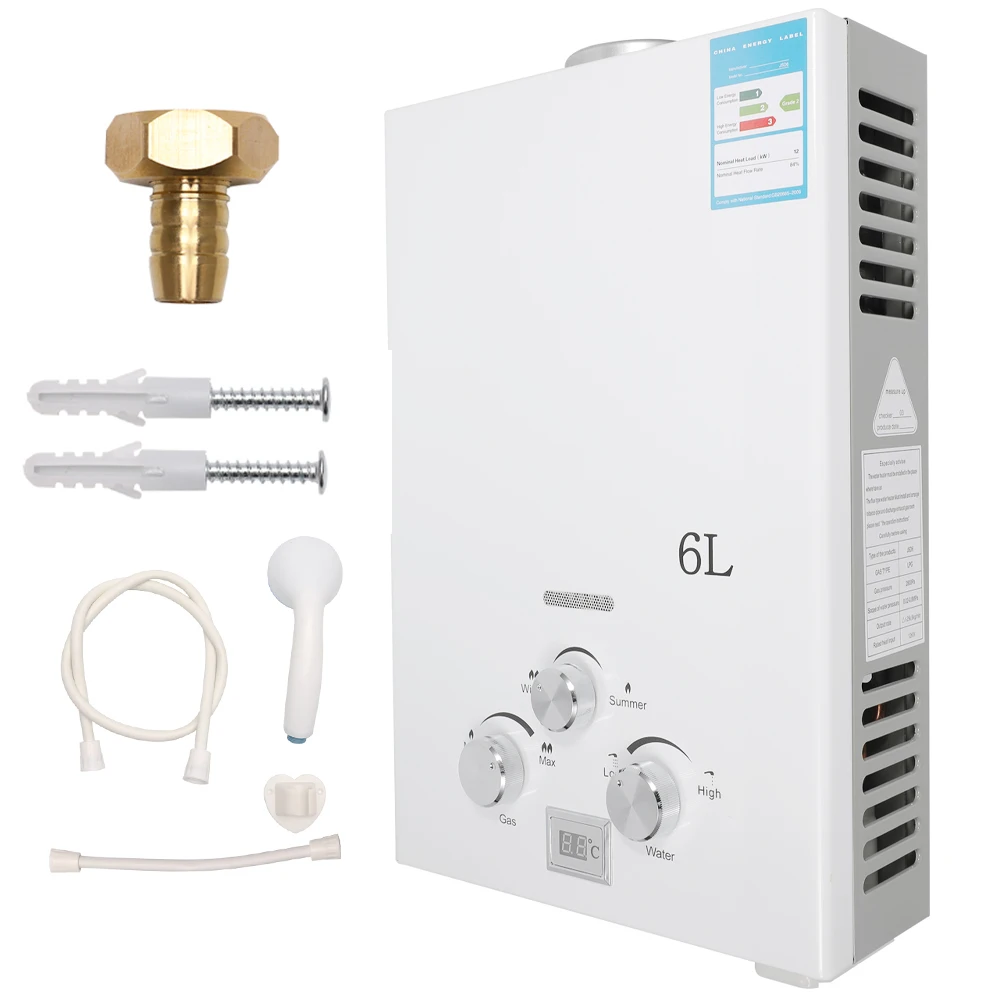 6L Propane Gas Tankless Water Heater, Bathroom heating instant,Outdoors Water Heater Boiler Car Camping