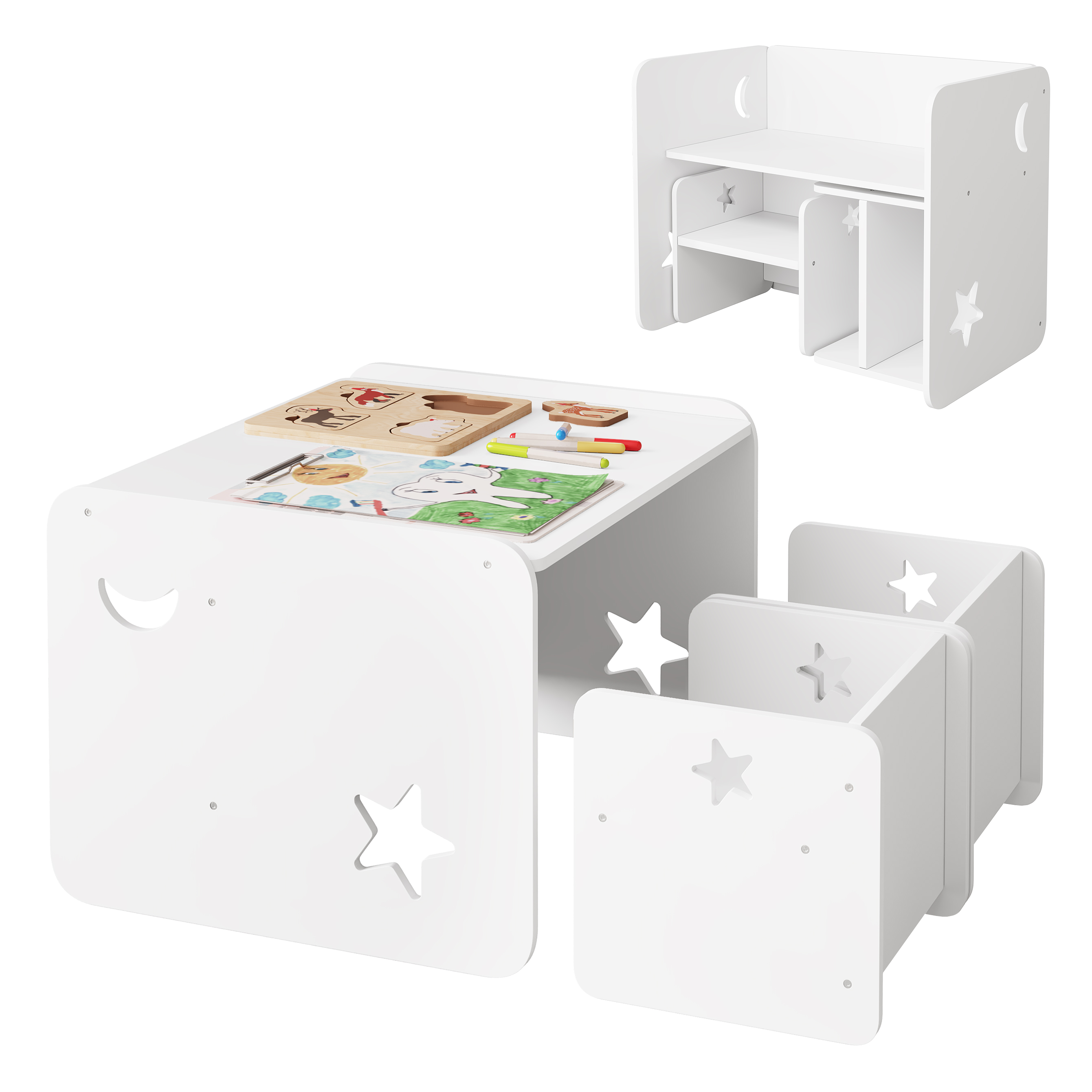 WOLTU Kindertafel met 2 stoelen Multifunctionele kindermeubelset voor speelkamer Kleuterschool Kinderkamer
