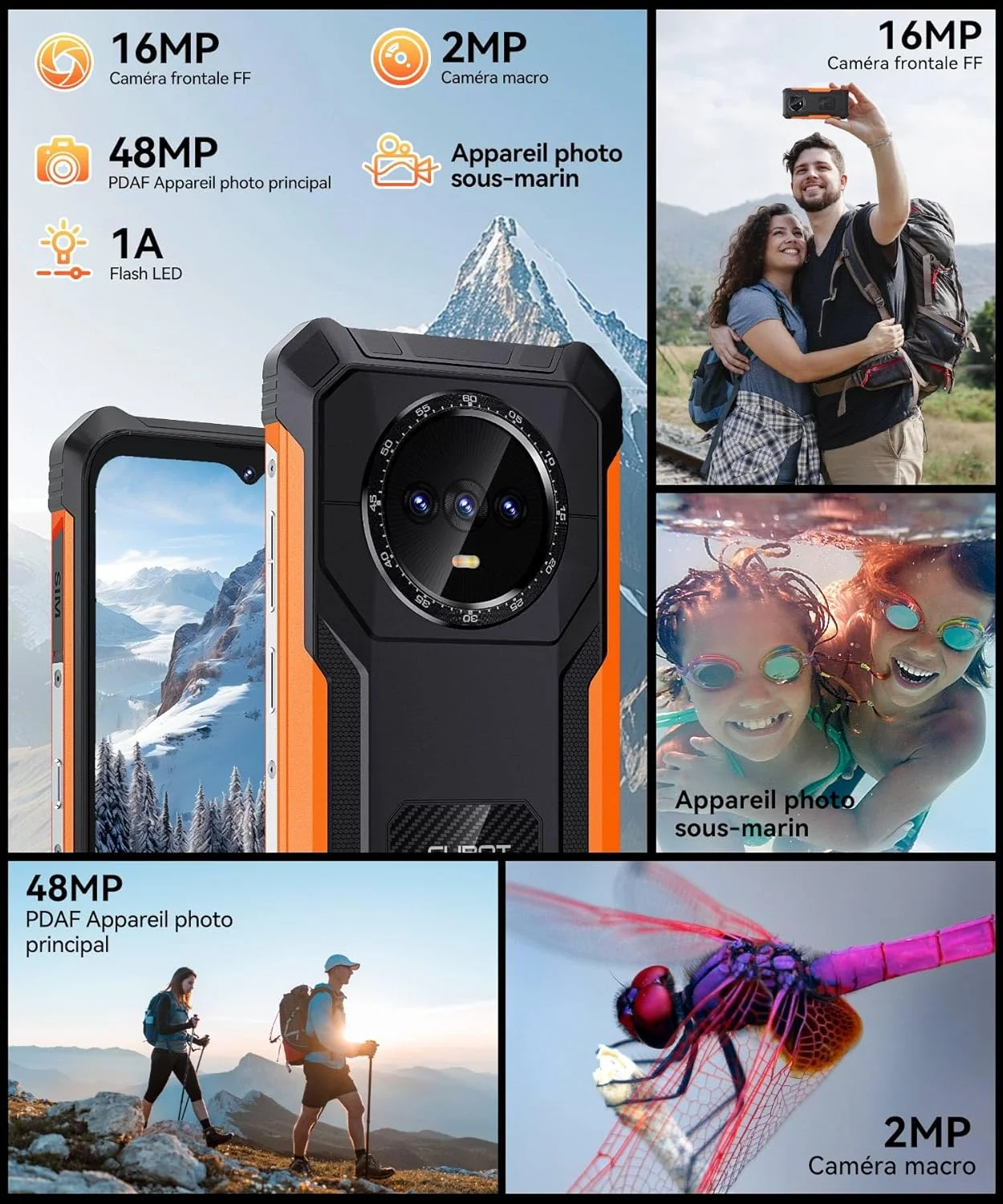 Cubot KingKong ES 16Go + 128Go HD + 48MP câmera 48MP Android 14 IP68 à prova d'água GPS Duplo SIM 4G
