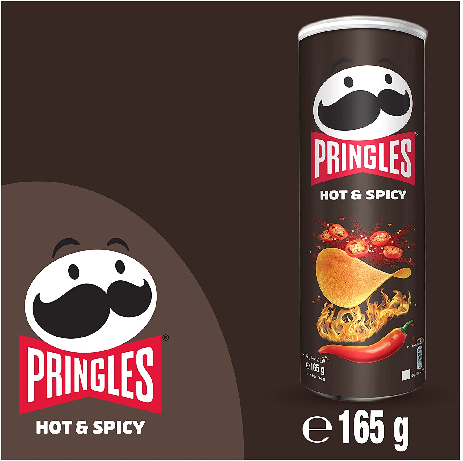 Batatas pringles quentes e picantes-batatas fritas lanche-aperitivo à base de batata frita, em forma redonda e com um sabor picante. É servido em uma lata com uma tampa-contém 6 unidades de 165gr cada