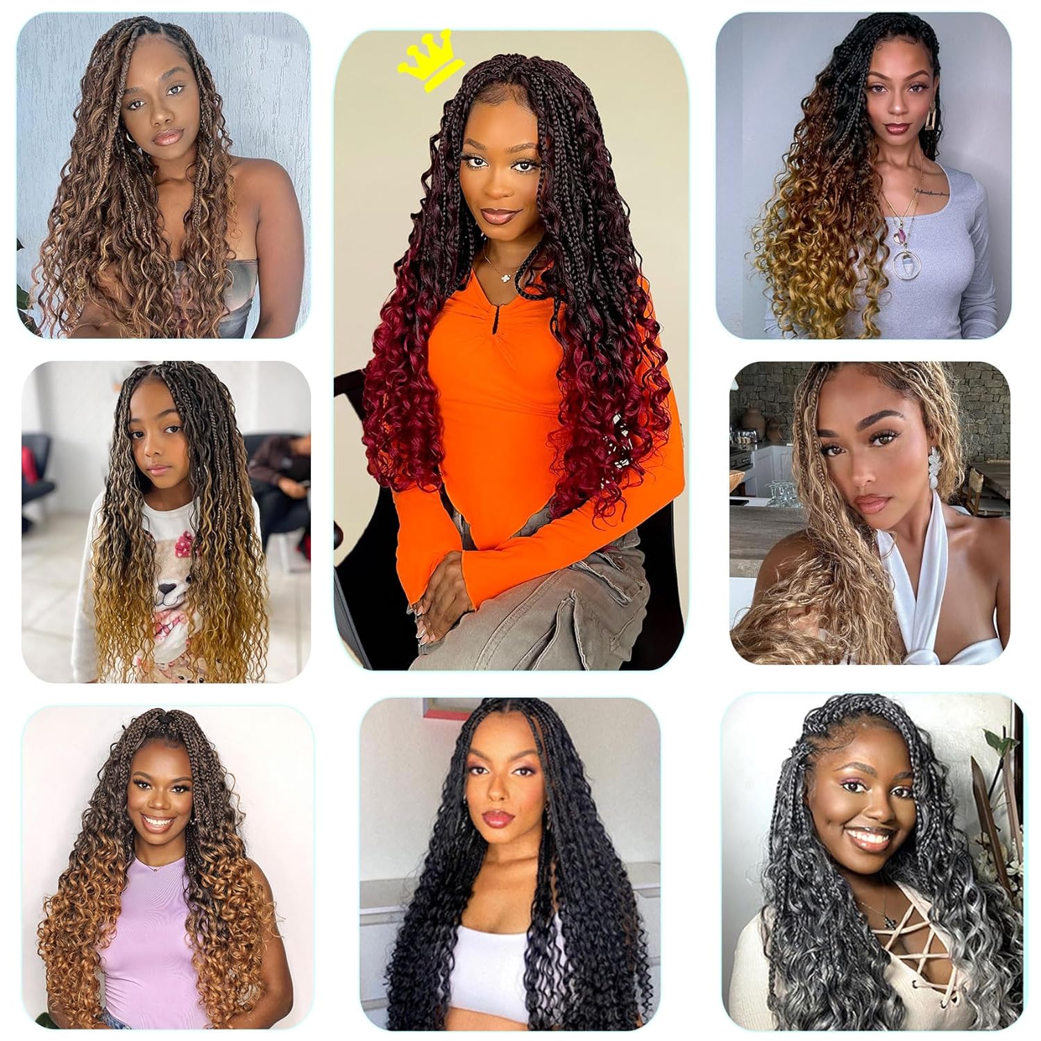 Trecce sintetiche a scatola della dea Capelli all'uncinetto con estremità ricci, estensioni dei capelli intrecciati a scatola all'uncinetto Bohomian pre-loop per le donne