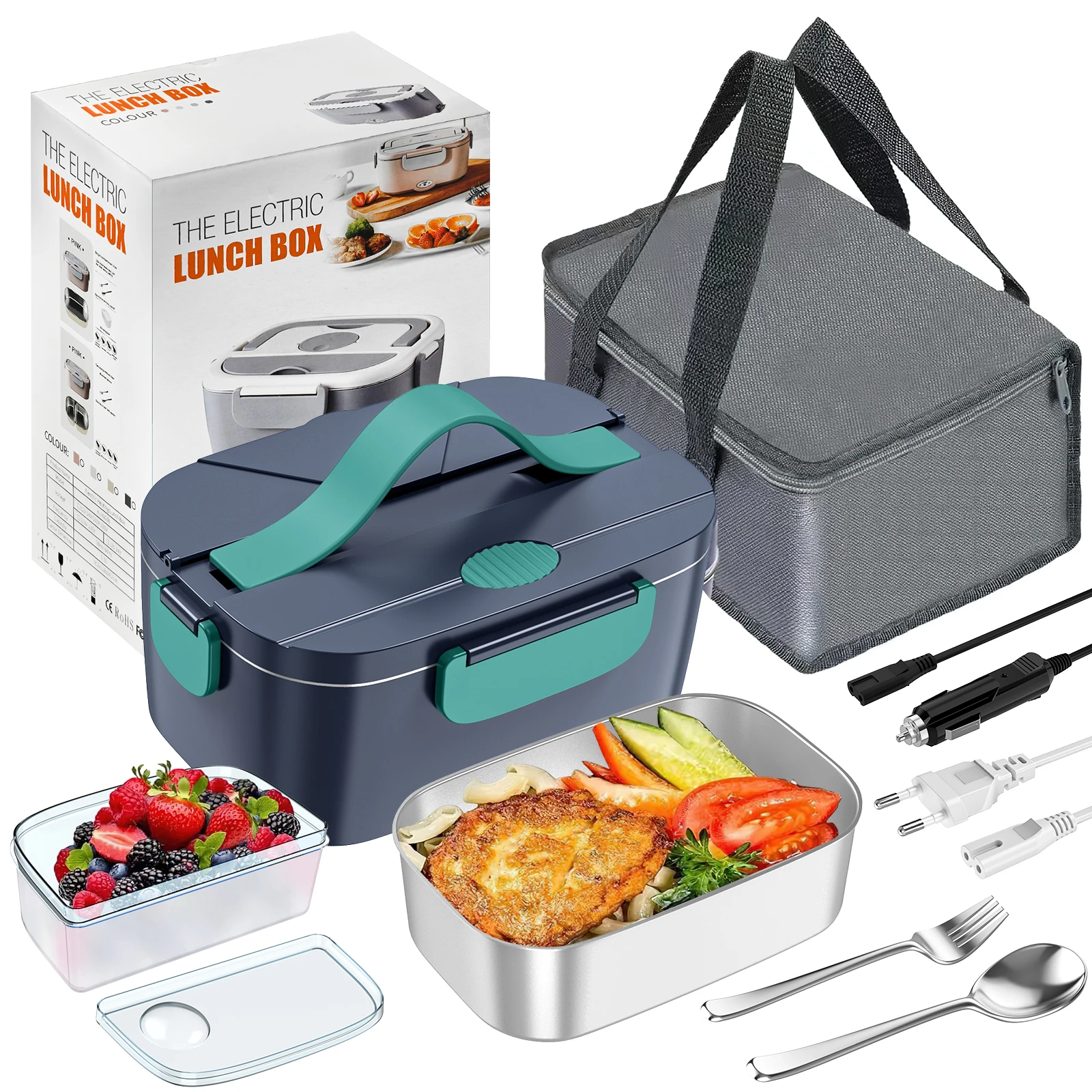 80 W 1,5 l steckbare elektrische Lunchbox für den Auto- und Heimgebrauch, Mittagessenheizung, LKW-Mikrowellenherd, tragbare Lebensmittelheizung