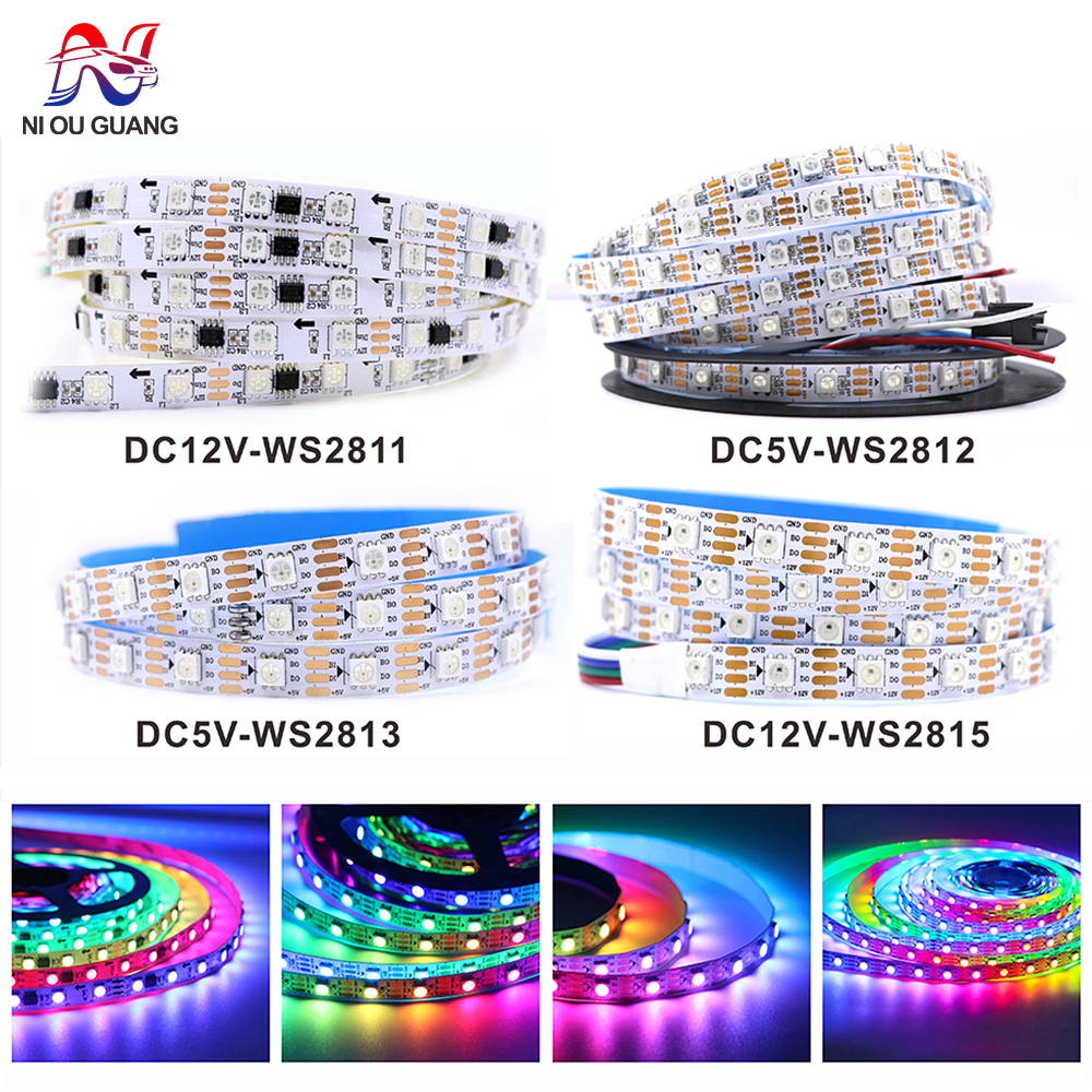 WS2811 WS2812B WS2815 WS2813 RGB IC Светодиодные ленты 30/60/144 пикселей на метр Индивидуально адресуемые интеллектуальные светильники DC5V/12V