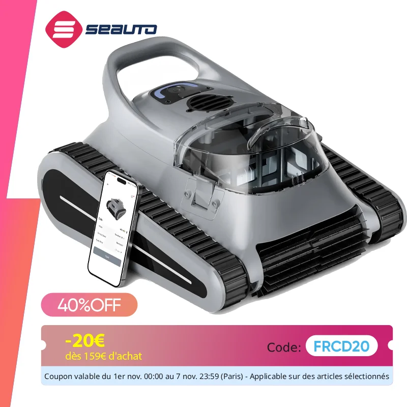 (2025 Nieuw) Seauto Crab Pro Robotic Pool Vacuum, Wandklimrobot, Geschikt voor muren en vloeren van 2000 vierkante voet