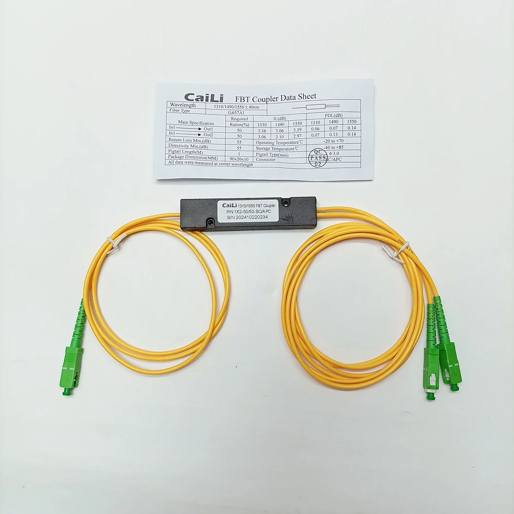 SC APC/UPC 1X2 FBT Cavo in fibra ottica Manicotto tipo conico Splitter Computer 1 punto 2 Fibra ottica Splitter Box conico da 1 a 2