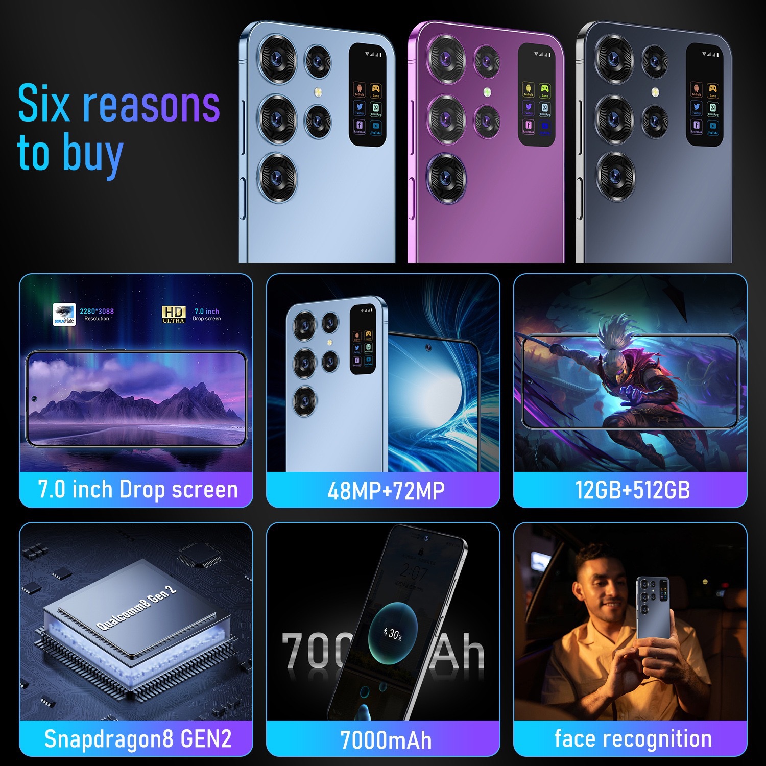 New Ultra Smartphone, 7.0 inch, 16GB+1TB, Global Edition, 6800mAh, 4G/5G Networks, 48MP+72MP, Android 13 Fast Shipping