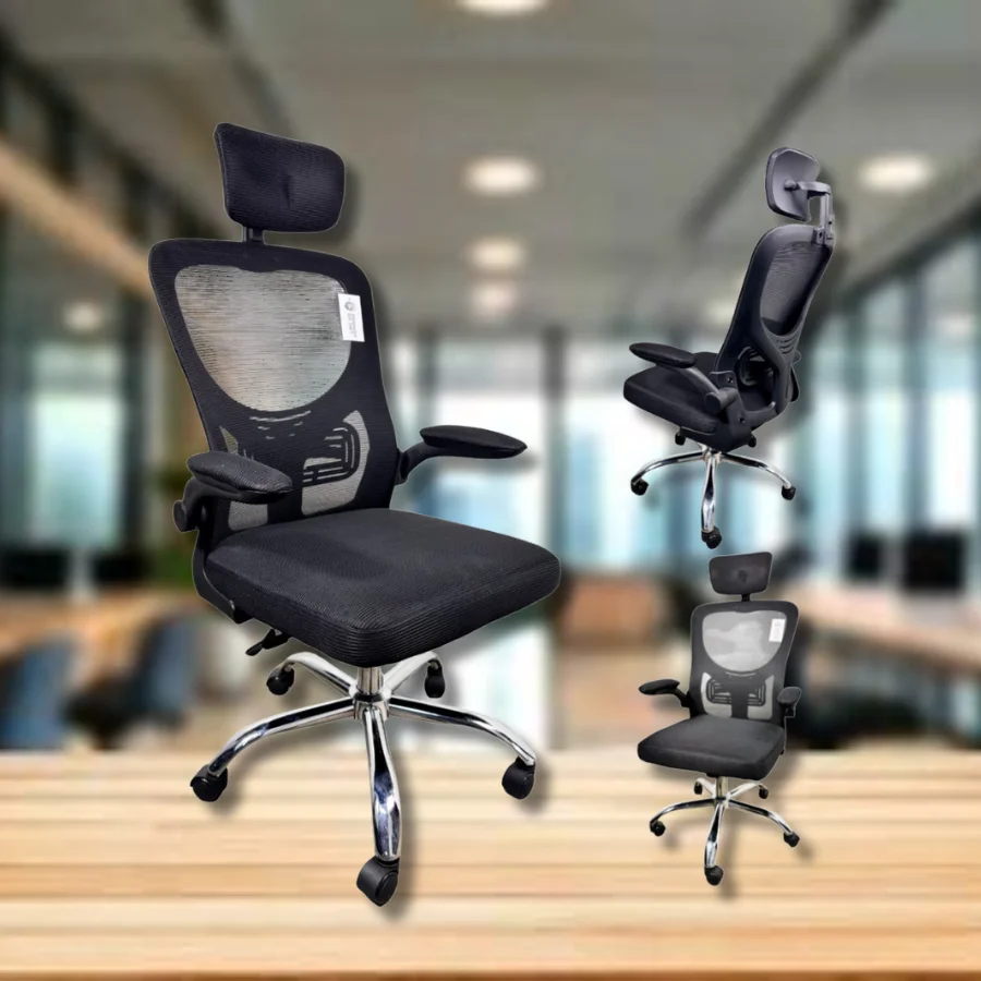 Cadeira Executiva Ergonômica Momo Design Mesh Preta com Apoio de Cabeça