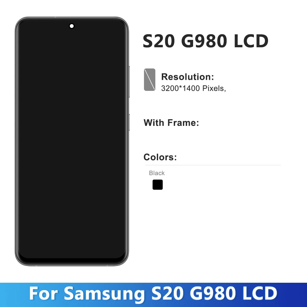 สําหรับ Samsung S20 หน้าจอสัมผัส G980 G980F G980F/DS จอแสดงผล LCD Touch Screen Digitizer เปลี่ยนกรอบ