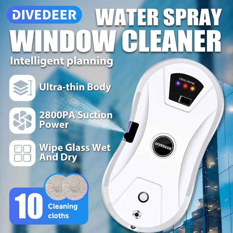 Robot do czyszczenia okien DIVEDEER z funkcją automatycznego rozpylania wody, zabezpieczeniem przed upadkiem, magnetycznym mocowaniem i inteligentnym systemem czyszczenia szkła do domu.