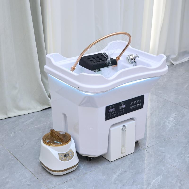 Bewegliche tragbare Kopf-Spa-Ausrüstung für den Friseursalon, eingebauter Abfallwassertank, mit Dampfbegasungsausrüstung zur Wasserzirkulation, de