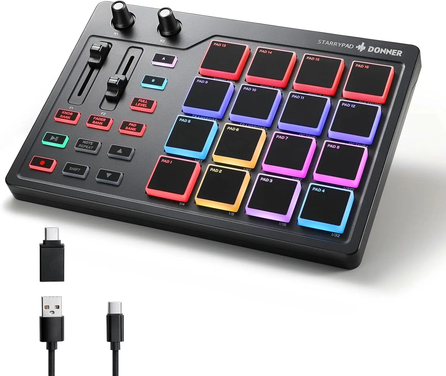 Верхняя барабанная машина с 16 Beat PadsDonner MIDI Pad Beat Maker Professional, барабанная машина с 16 Beat Pads