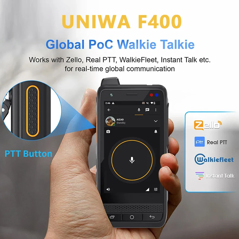 UNIWA F400 Zello POC Walkie Talkie Global 4G Rugged PDA Android 15 4 Inch 4GB+64GB 2.5W Big Speaker 4350mAh PoC SOS Button NFC