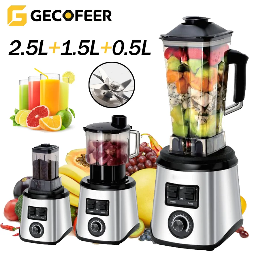 GECOFEER 3-in-1 leistungsstarker Mixer, Wandbrecher aus Edelstahl, multifunktionaler Koch-Entsafter, Eismixer, Smoothie-Maschine