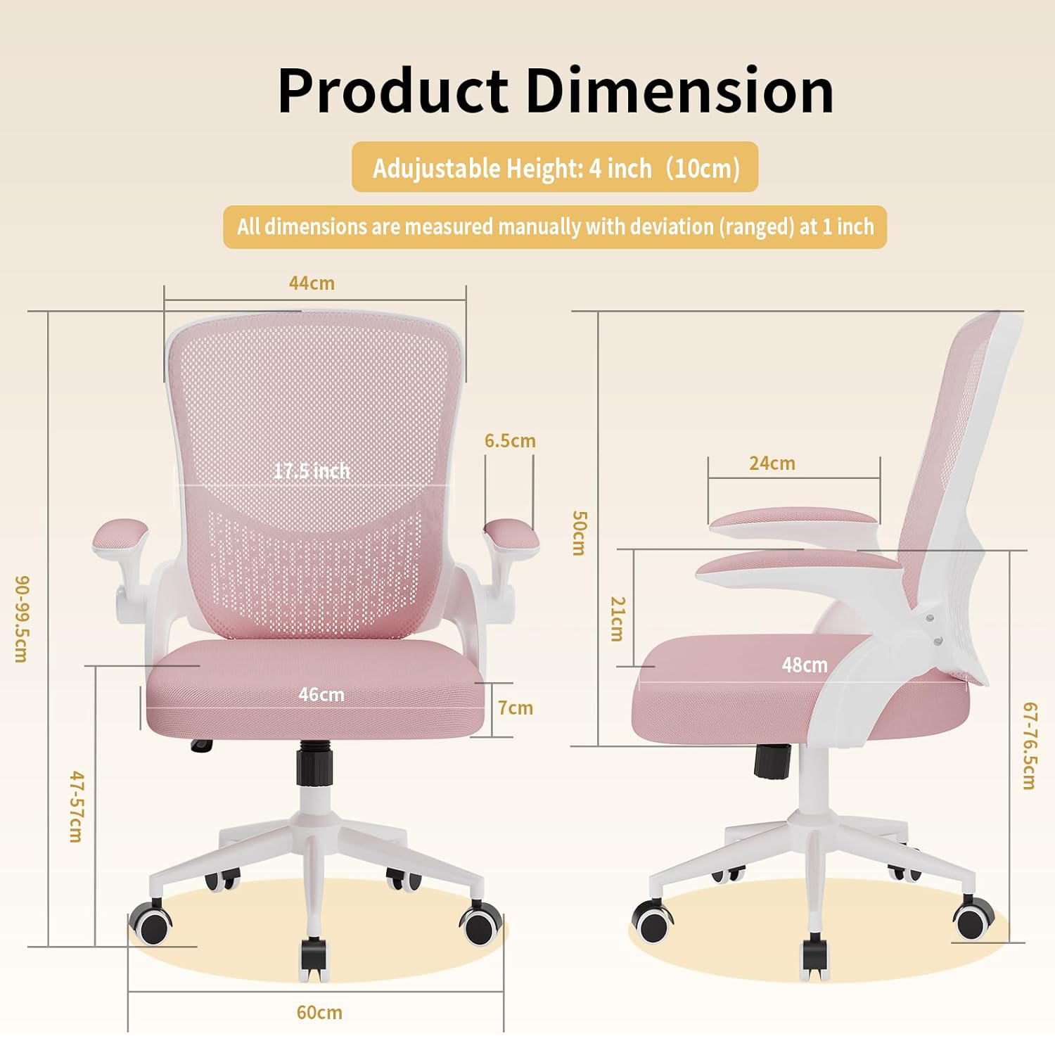 Naspaluro Ergonomic Office Chair Desk Chair with 90° Folding Armrests Breathable Mesh Padding for Bedroom Home Office Study