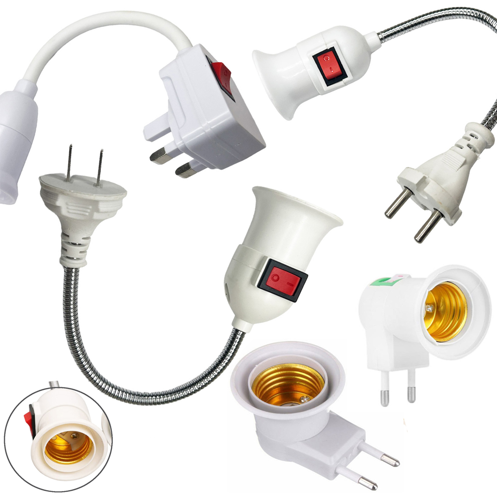 Base della lampada E27 Curva flessibile Presa per luce di prova mobile Adattatore per luce Interruttore per spina Portalampada con spina EU US UK per lampada da tavolo a LED Led