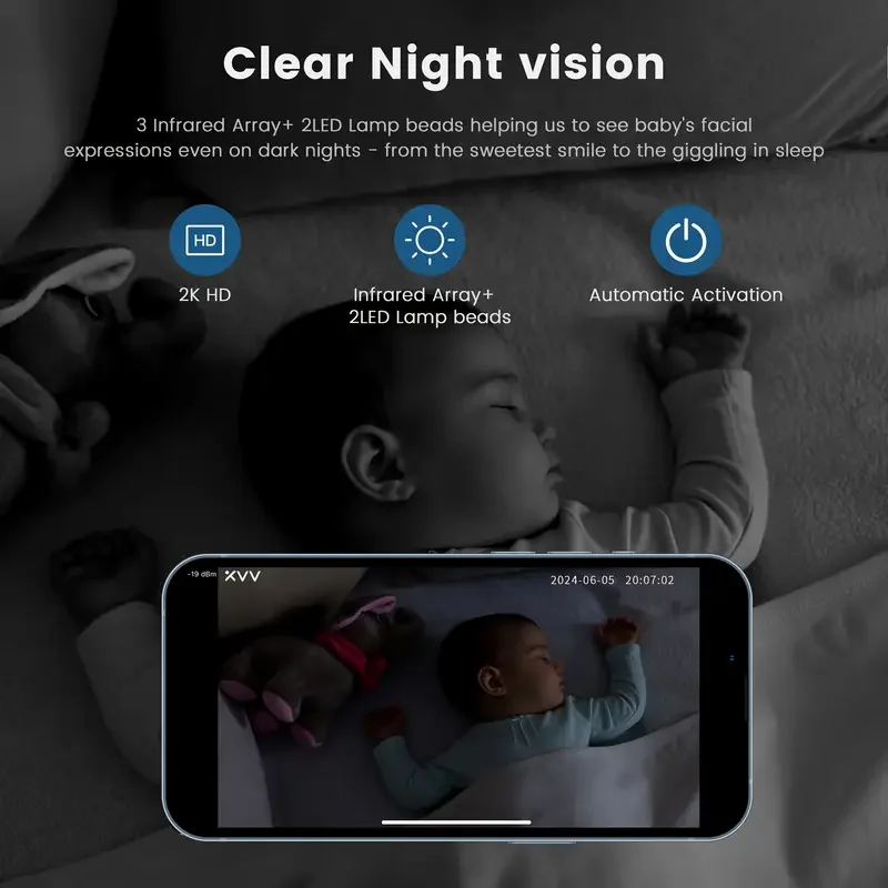 Rilevamento pianto ad alta definizione per interni WiFi da 4 MP Video baby monitor Visione notturna a colori Telecamera di rete rotante a 360 gradi