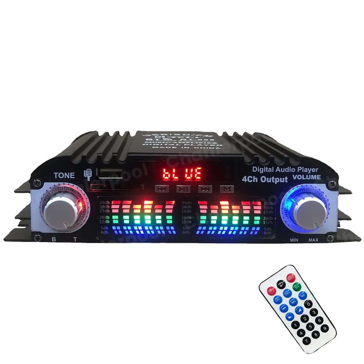 BT-998 4-Kanal-Bluetooth-Verstärker, 12 V, Auto, Zuhause, Audio, Leistungsverstärker, USB, SD, AUX, FM, LCD-Display