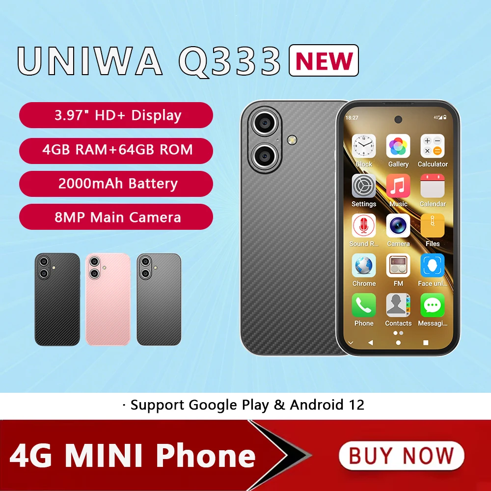 UNIWA Q333 Mini Smartphone 4GB RAM 64GB ROM 4G Network Full Band 2000mAh Mobile phones Google Play Store Face ID Small Phone