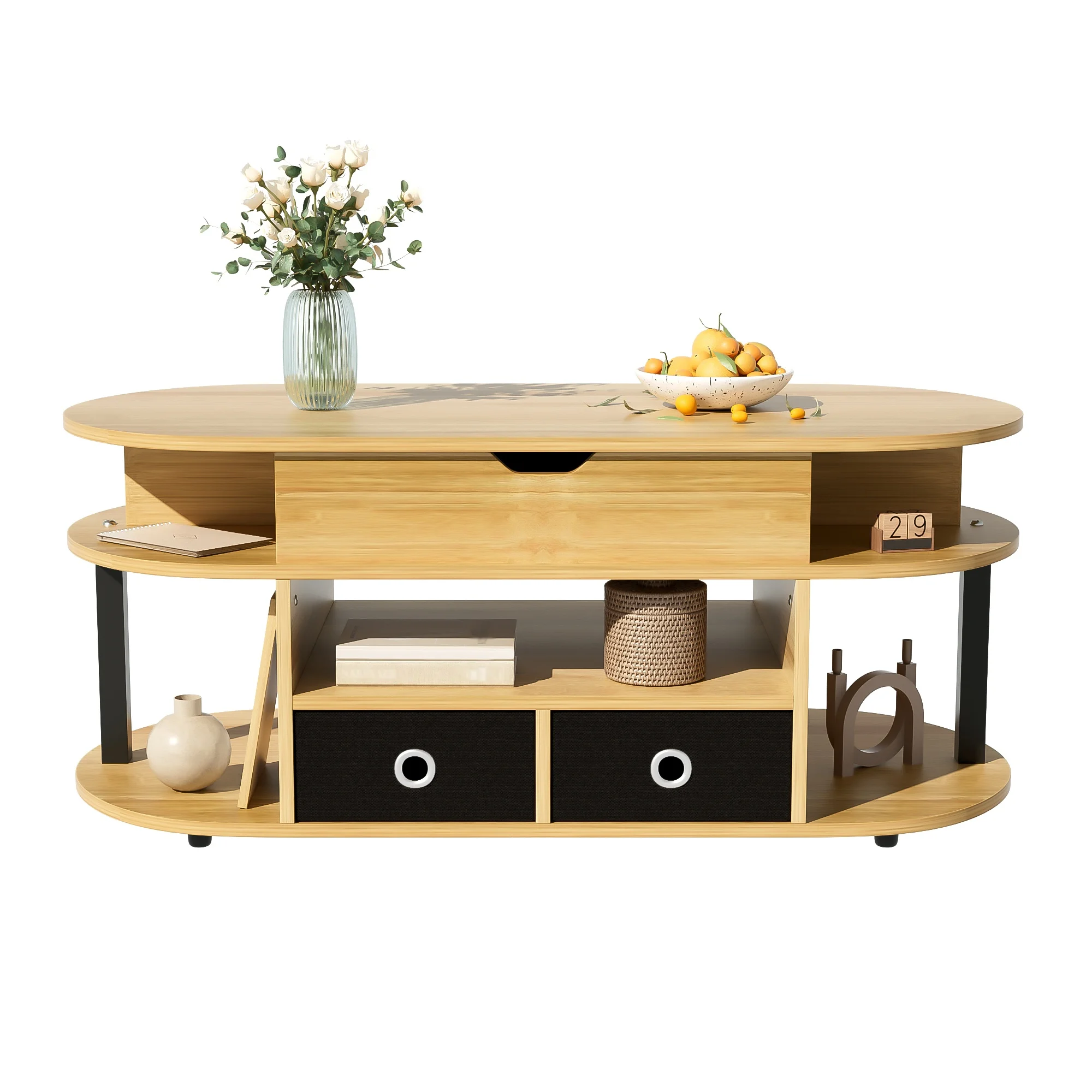 Couchtisch, Stilvolles Design, Praktischer Stauraum, mit Hebefunktion, Schwarz-Holz