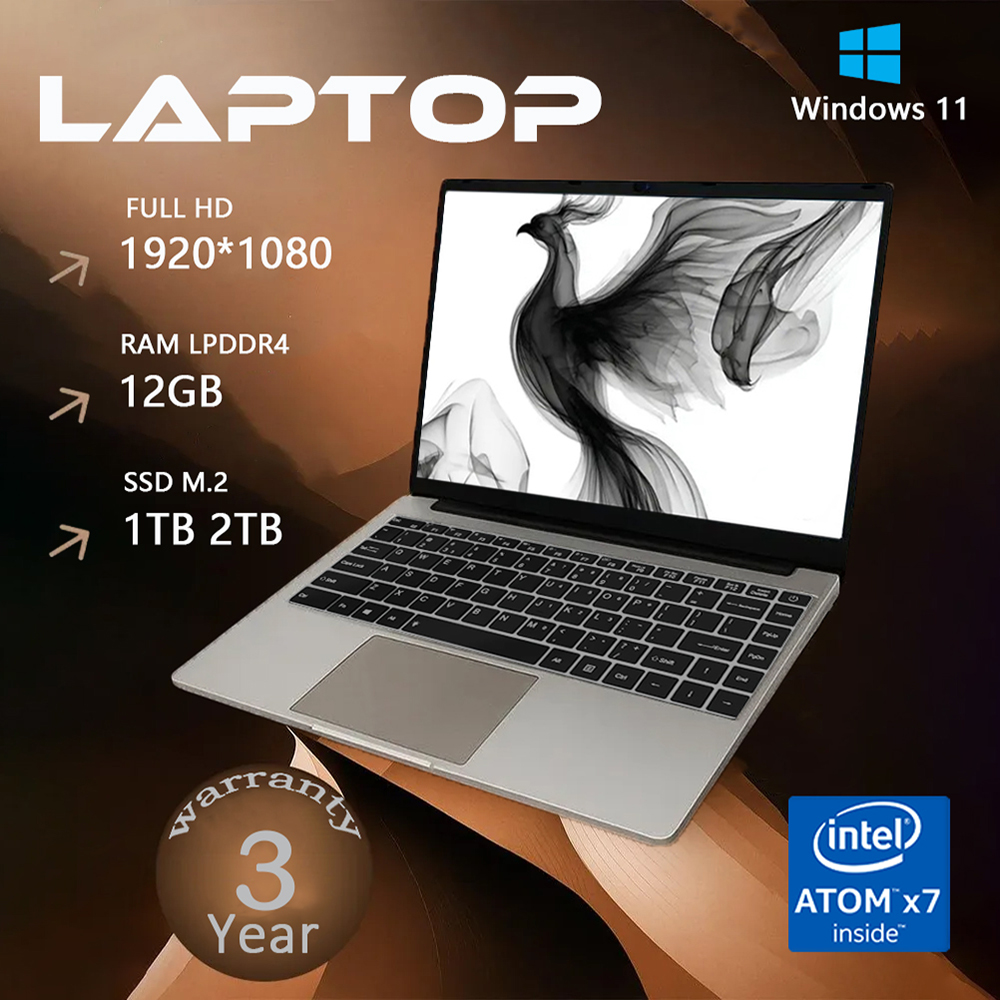 Laptop biurowy 2025 Windows 11 Intel Atom x7 A3950 Notebook PC Gamer 12GB RAM 512GB 1TB SSD 1920*1080 Komputer biurowy