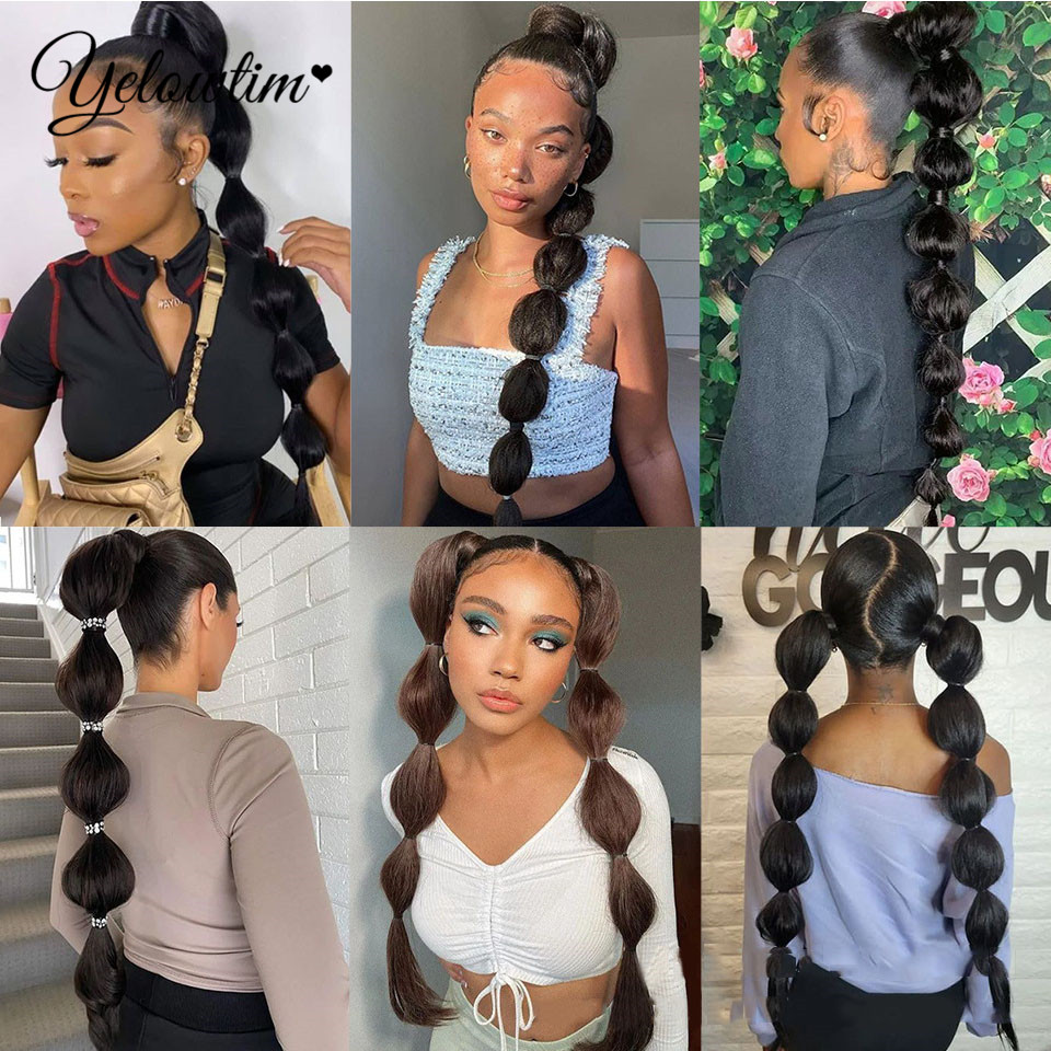 Extensión de cola de caballo de burbujas, extensiones de cabello de cola de caballo sintéticas para mujeres, cola de caballo de burbujas de linterna, Natural, negro y marrón