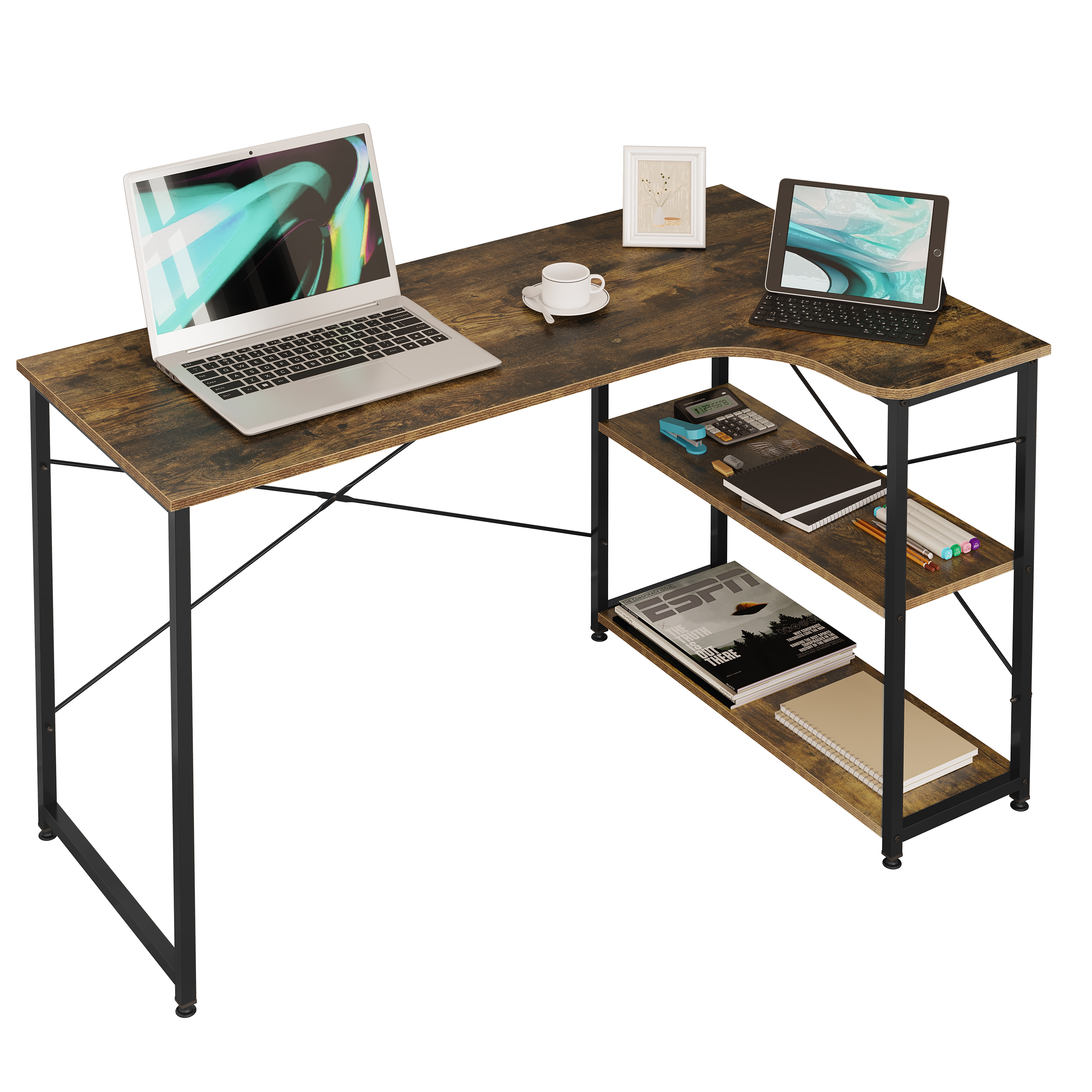 WOLTU 1PC Tavolo per computer Scrivania da ufficio a forma di L Tavolo per PC portatile Stazione di lavoro Studio Scrivania Tavolo da gioco da pranzo