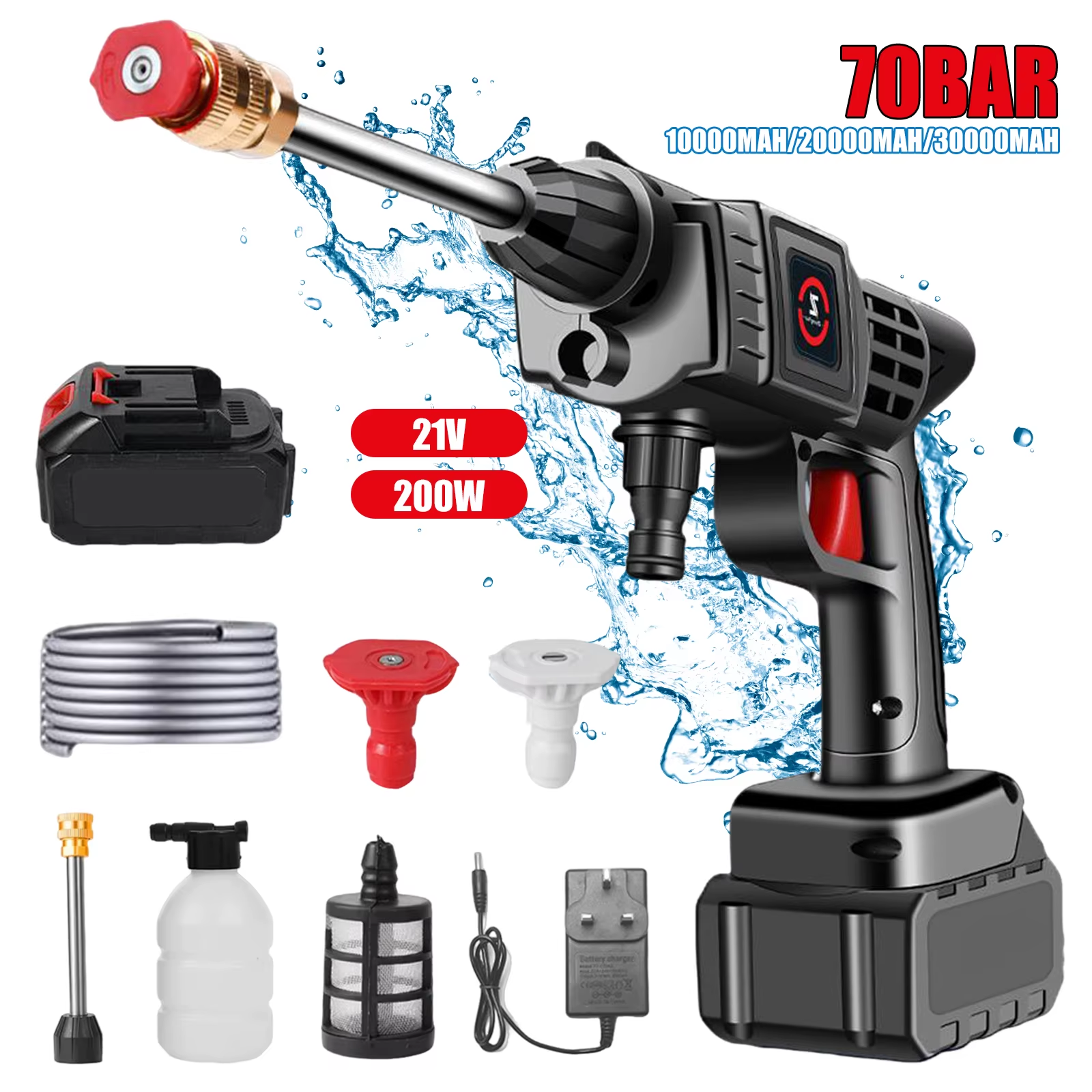 Palanca de alta presión inalámbrica de 50bar, pistola de agua pulverizada para lavado de coches, lavadora de agua a presión para batería Makita de 21V