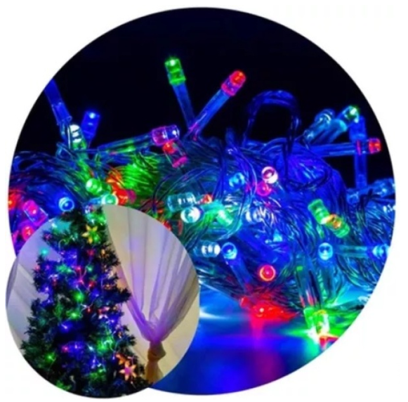 Cordão de Luz Natal Pisca Pisca 100 Led 9m 8 Funções Fio Transparente - Neverdie