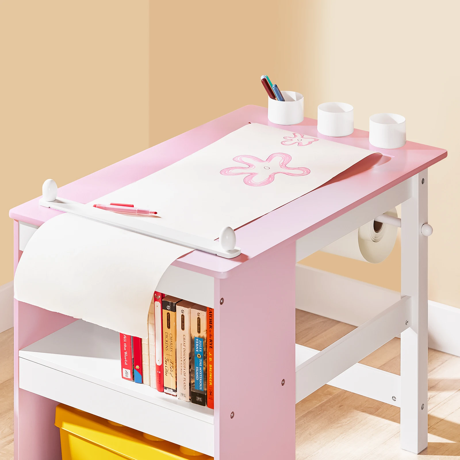 SoBuy KMB116-P 2 Stück Kindertisch und Stuhl Set mit Aufklebern DIY Kinderschreibtisch mit 3 Stifthaltern Set Maltisch