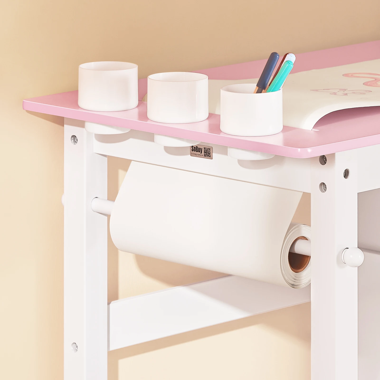 SoBuy KMB116-P 2 Stück Kindertisch und Stuhl Set mit Aufklebern DIY Kinderschreibtisch mit 3 Stifthaltern Set Maltisch