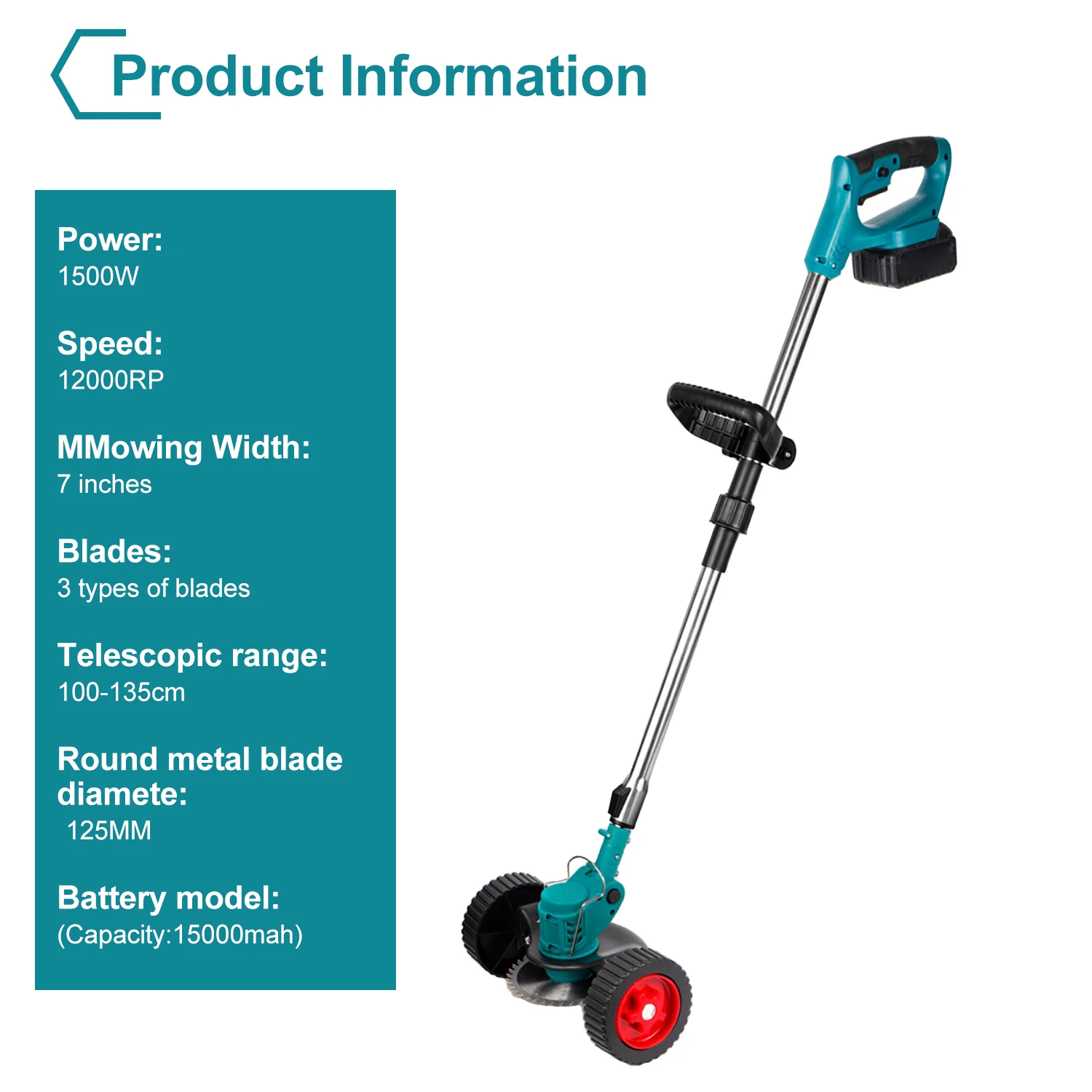 Cortacésped eléctrico inalámbrico con batería, cortadora de césped inalámbrica, taza, herramienta de jardín para malezas, batería Makita de 18V