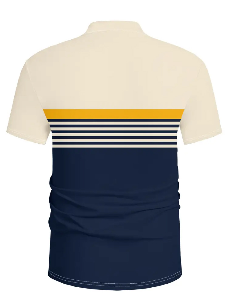 Polo décontracté à manches courtes pour hommes, avec imprimé cheval 3D, rayé, Design bloc de couleurs, chemise de Golf à col de Style sportif pour l'été