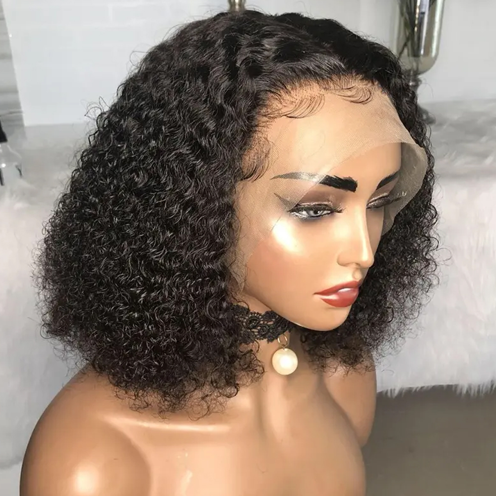100 % natürliches Haar, Echthaar-Perücke, lockig, kurze Bob-Perücke, Echthaar, 13 x 4 Lace-Front-Perücke für schwarze Frauen, 250 % Dichte, vorgezupft