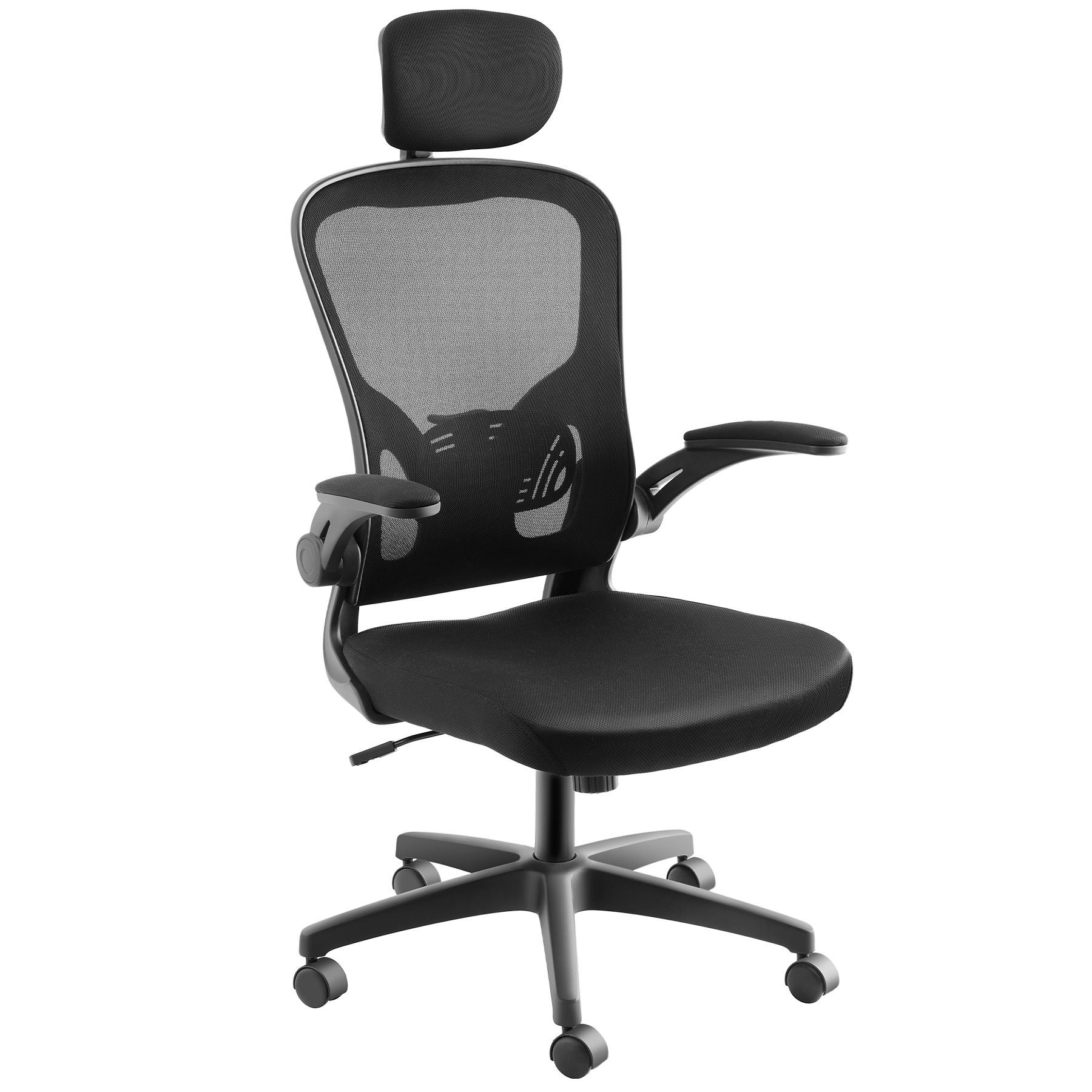 Tectake - Silla de oficina Arges ergonómica con reposacabezas ajustable, Silla de oficina giratoria 360° con cómodo acolchado, Respaldo ergonómico con reposacabezas ajustable, Apoyo lumbar regulable en altura