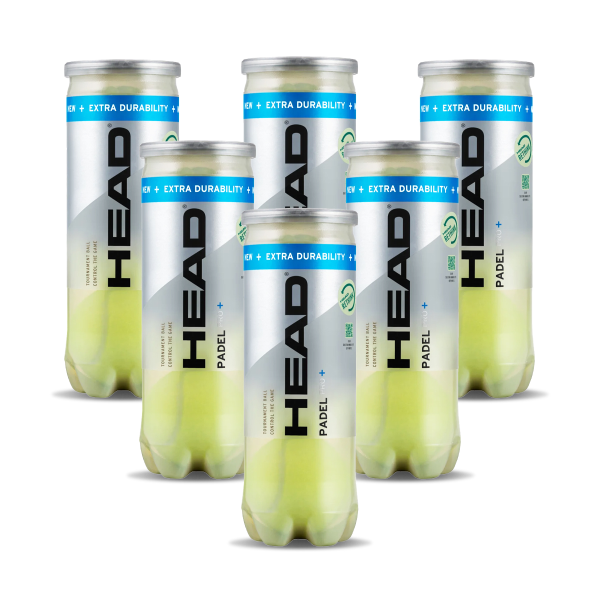 HEAD PRO + Pelotas de Pádel - Varios formatos AHORRO: 3 Botes, 6 Botes, 12 Botes, Cajón de 24 Botes de 3 Pelotas de Pádel Presurizadas