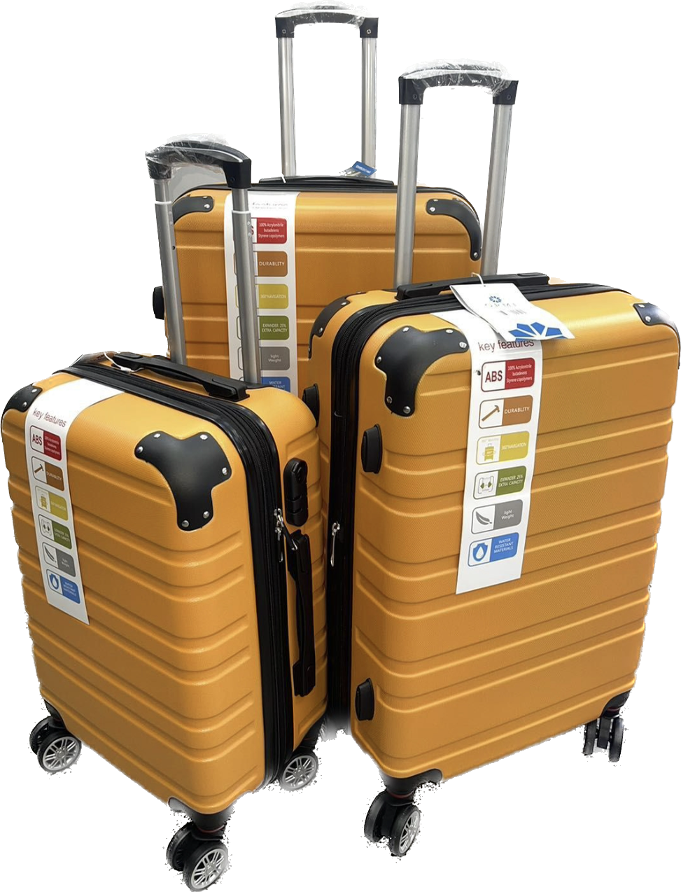 maletas giratorias de alta capacidad con 4 ruedas de S/20, M/24 y L28 pulgadas - Material de ABS - Cerradura de combinación numérica