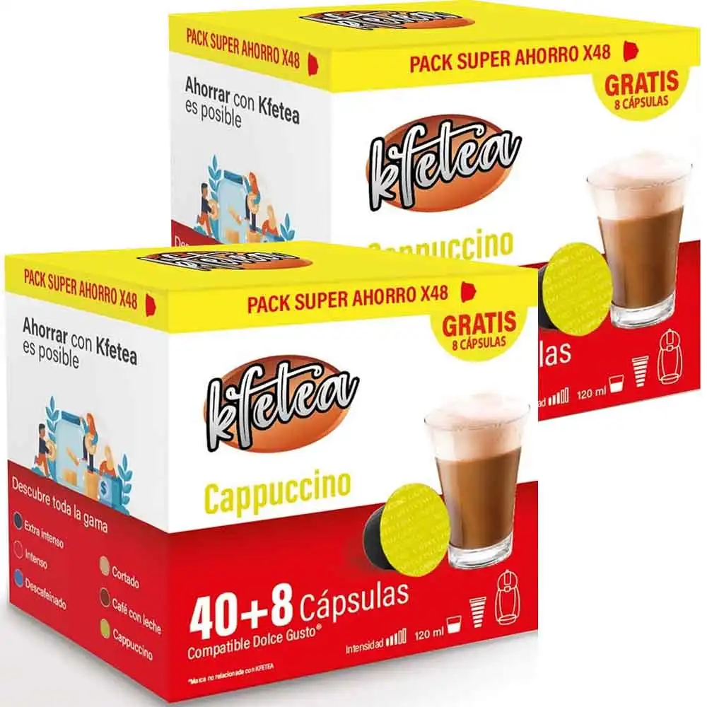 2 caixas de cappuccino Dolce gusto compatíveis com a marca Kfetea 96 cápsulas, formato super económico
