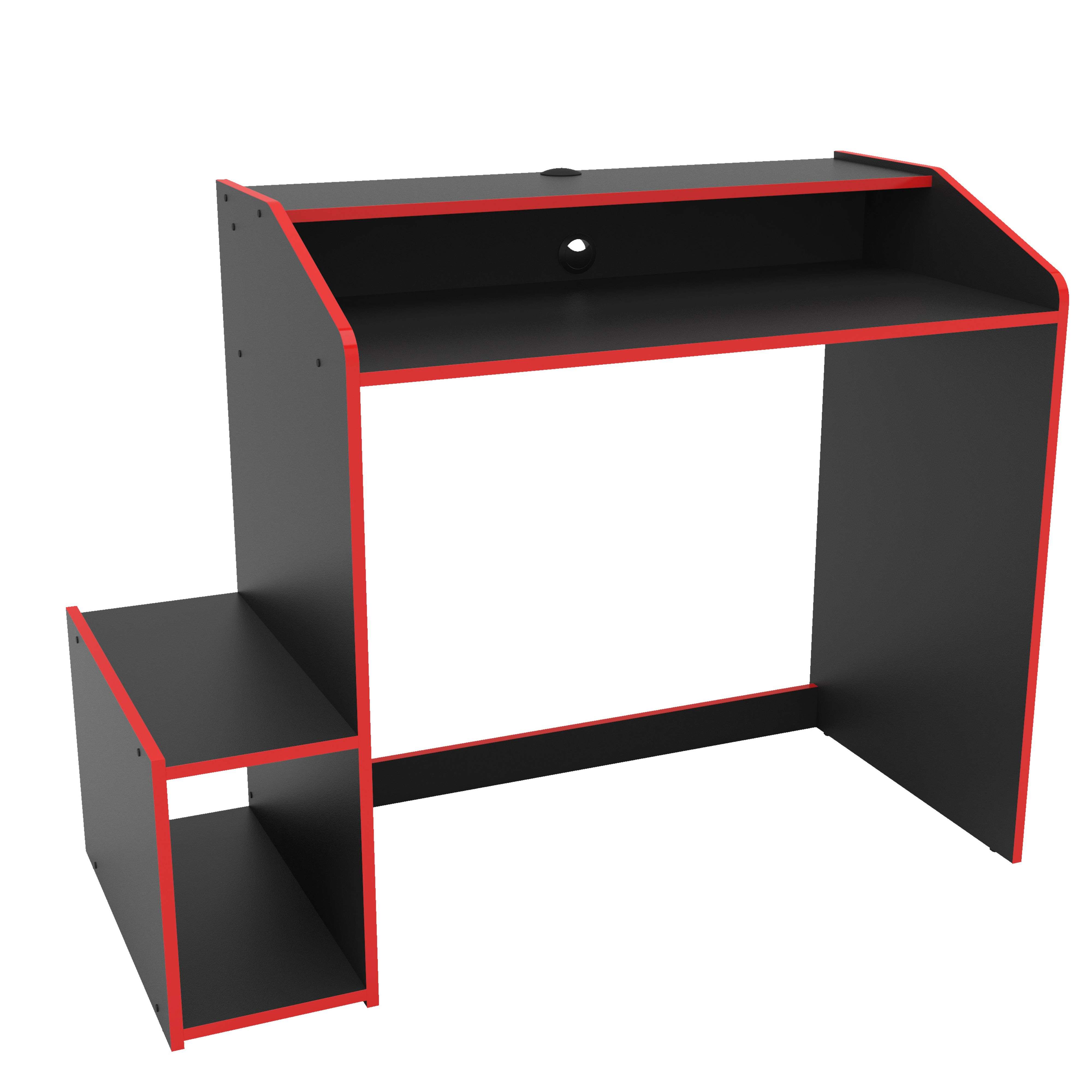 Gamer Legend Preto e Vermelho Mesa Estilo Moderno 116 cm 1 Prateleira com Abajur Melamina