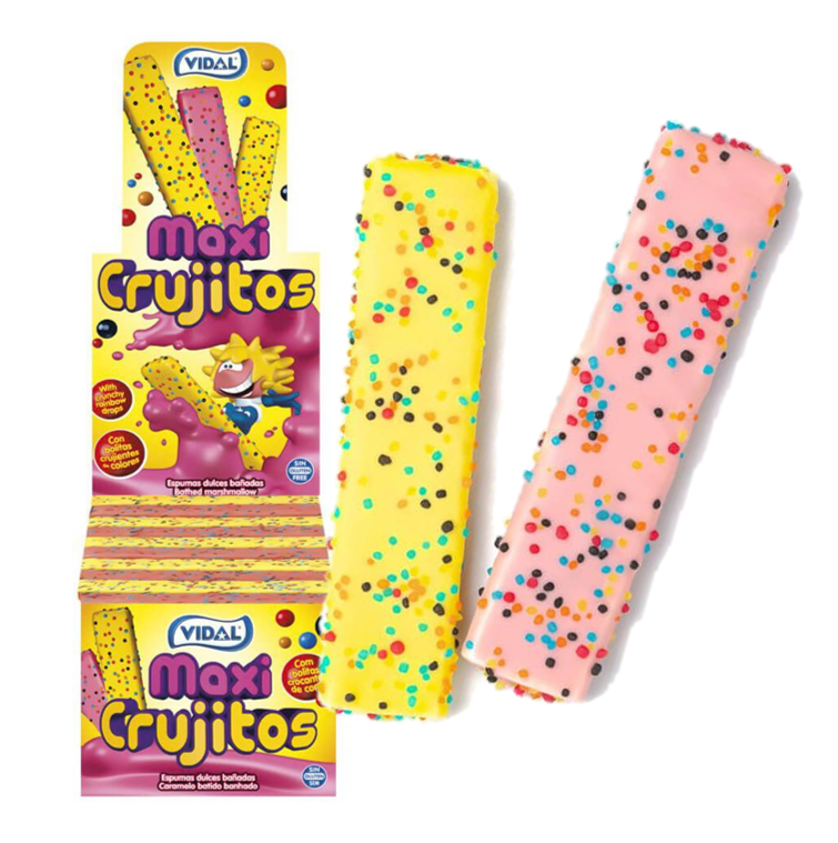 MAXI CRUJITOS VIDAL 75 UNDS - Palos de Nubes Recubiertas de Chocolate - Sabor Fresa y Plátano