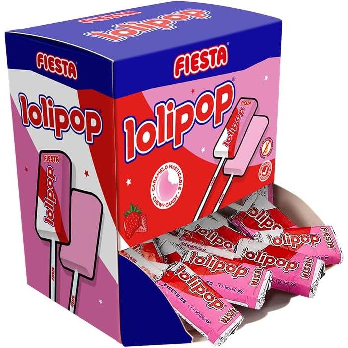 Lolipop Fresa - Caja 20 unid - Lolipop Sabor Fresa FIESTA - Edicion Especial 20 Unidades de Lolipop - Ideal Regalo
