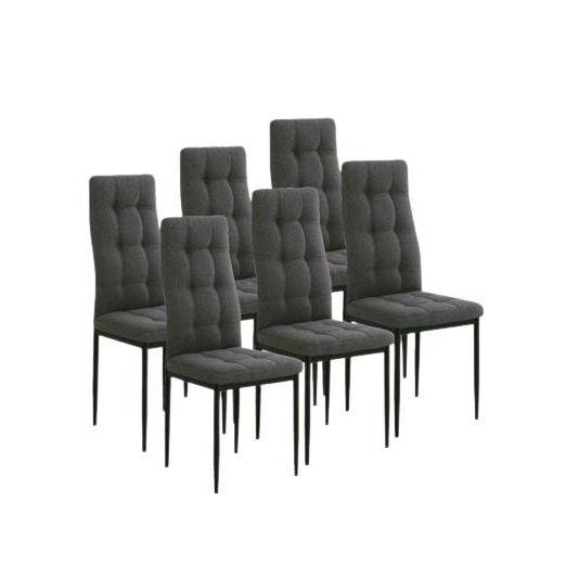 Juego de 6 sillas modelo Zuni. Tapizadas en color gris y de patas metálicas de color negro