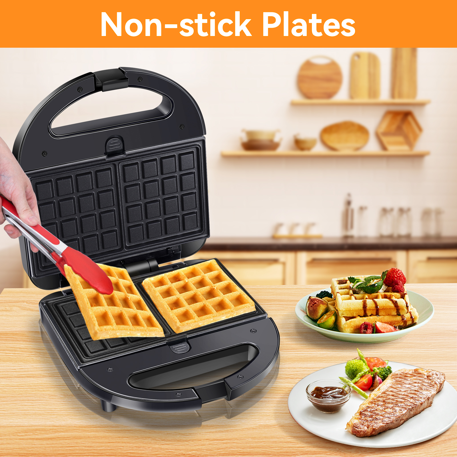 AIGOSTAR Sandwichera 3 en 1, Grill y Gofrera. 3 Placas Desmontables Antiadherentes e Intercambiables. ( 750W )