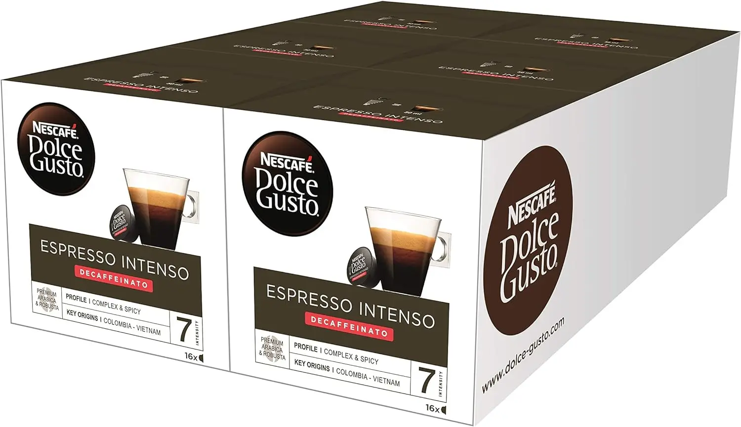 Nescafé DOLCE GUSTO Café ESPRESSO INTENSO DESCAFEINADO - Pack de 6 x 16 cápsulas - Total: 96 Cápsulas